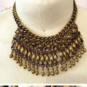 Boho antique yemen look veil fringe necklace